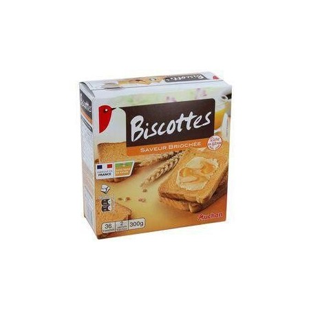 AUCHAN Biscottes saveur briochée sans huile de palme 2x18 biscottes 300g