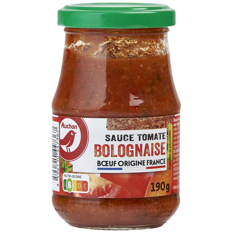 AUCHAN Sauce tomate bolognaise origine France, en bocal 190g