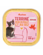 AUCHAN CHATON RICHE EN POULET ET AU RIZ BARQUETTE 100G