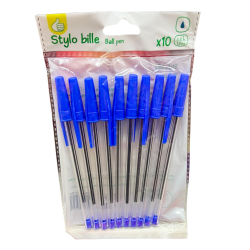 10 STYLOS BILLE 1MM BLEU