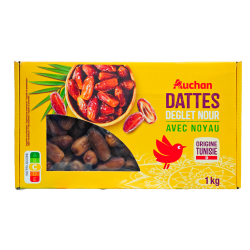Auchan Datte DEGLET Nour avec tiges du dattier 1KG
