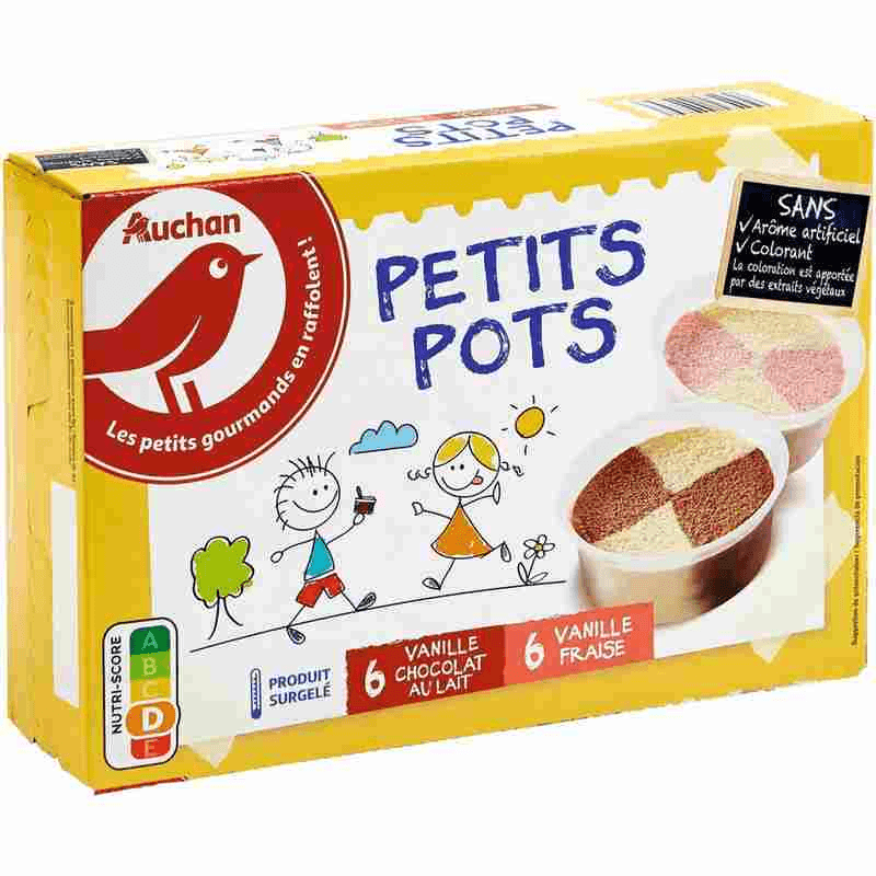 Auchan glace 12 pots vanille/chocolat et vanille/fraise 720ml