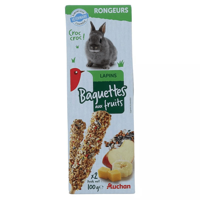 AUCHAN Baguettes aux fruits pour lapins nains 2x100g
