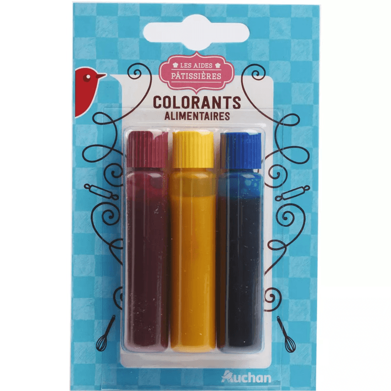 AUCHAN Colorants alimentaires 3 couleurs  3x6ml