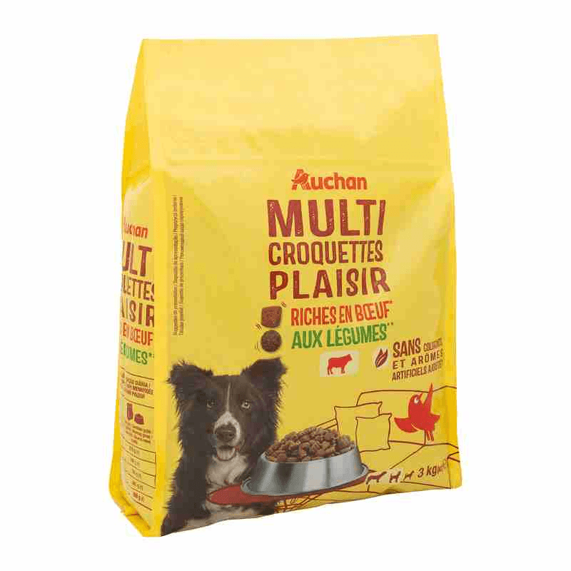 AUCHAN Adult multicroquettes moelleuses au boeuf pour chien 3kg