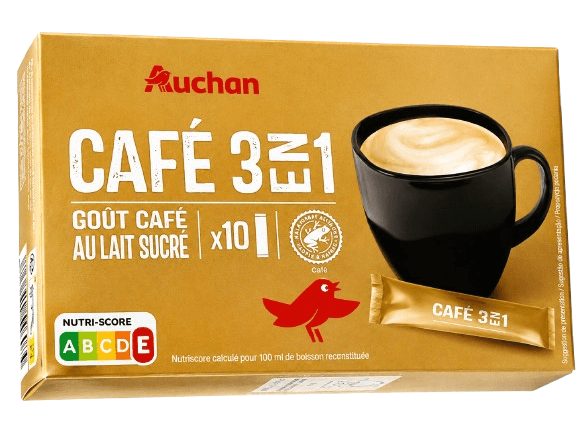 AUCHAN CAFE AU LAIT SUCRE SOLU UBLE 3 EN 1 STICKS X10 165G\t
