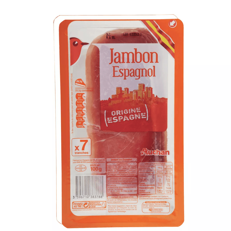 Auchan jambon Espagnol en tranches 100g