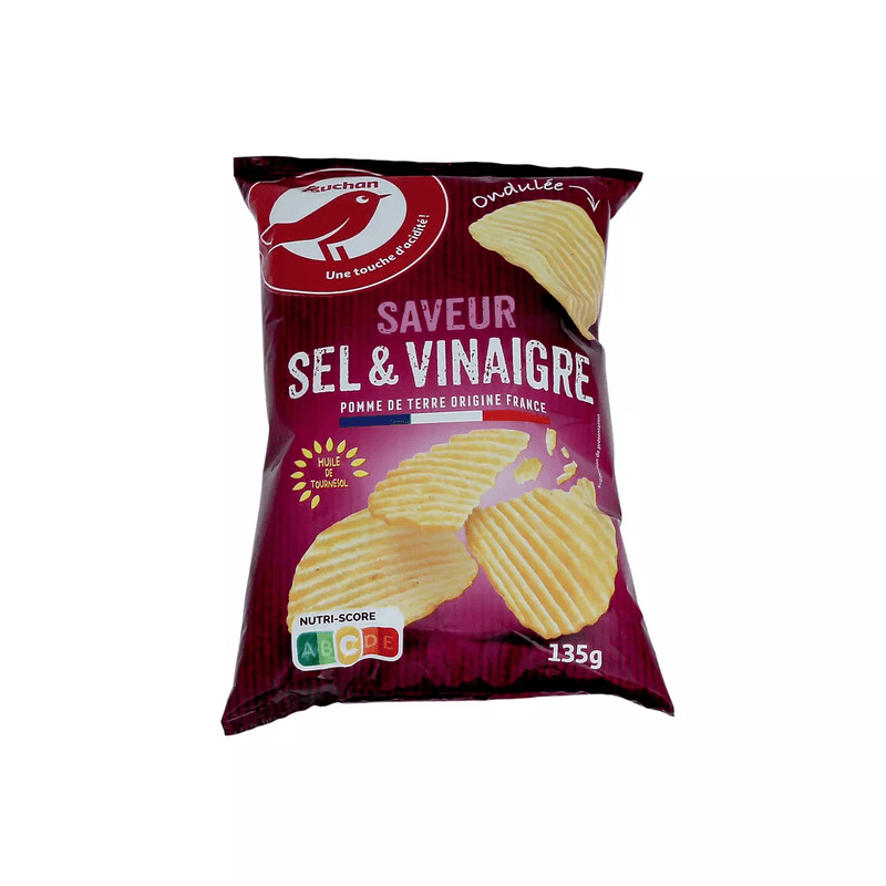AUCHAN Chips saveur sel & vinaigre 135g