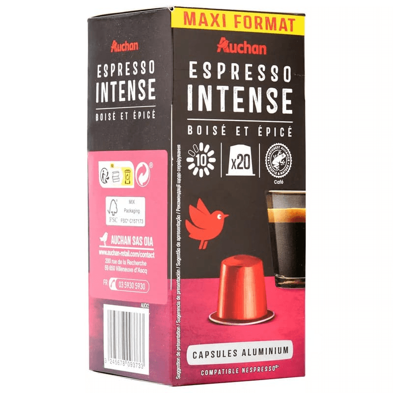 AUCHAN CAFE CAPSULE ESPRESSO INTENSE X20 104G