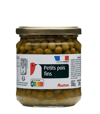 AUCHAN Petits pois fins origine France, en bocal 230g