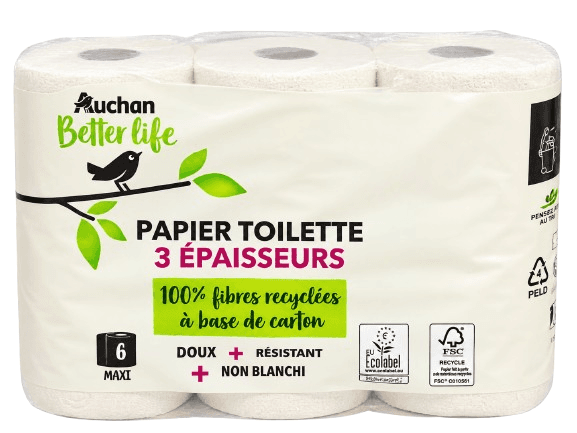 AUCHAN BETTER LIFE ECOLABEL PA PIER TOILETTE BLANC 3P X6\t
