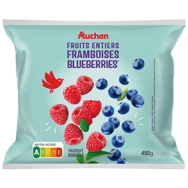AUCHAN Framboises et myrtilles fruits entiers surgelés 450g