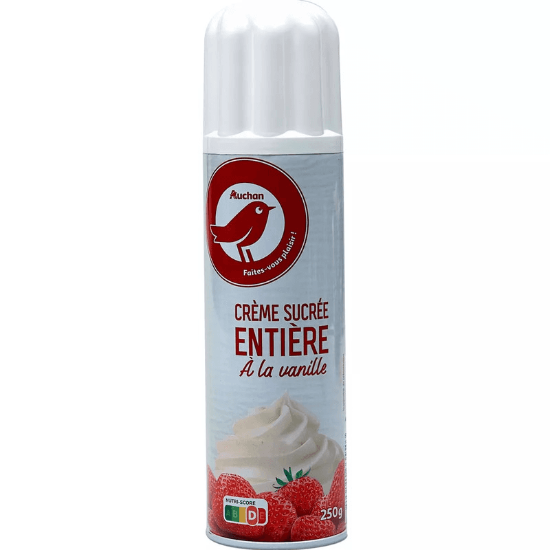 AUCHAN Crème fouettée entière, sucrée et vanillée 27% UHT 250g