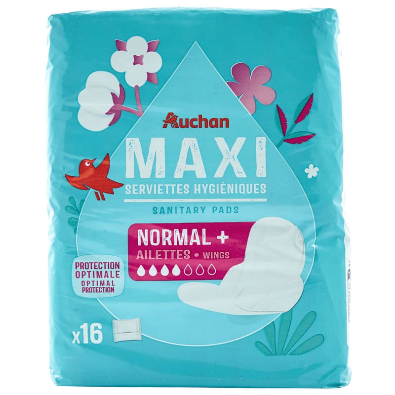 AUCHAN - SERVIETTES HYGIÉNIQUES MAXI - NORMAL X16