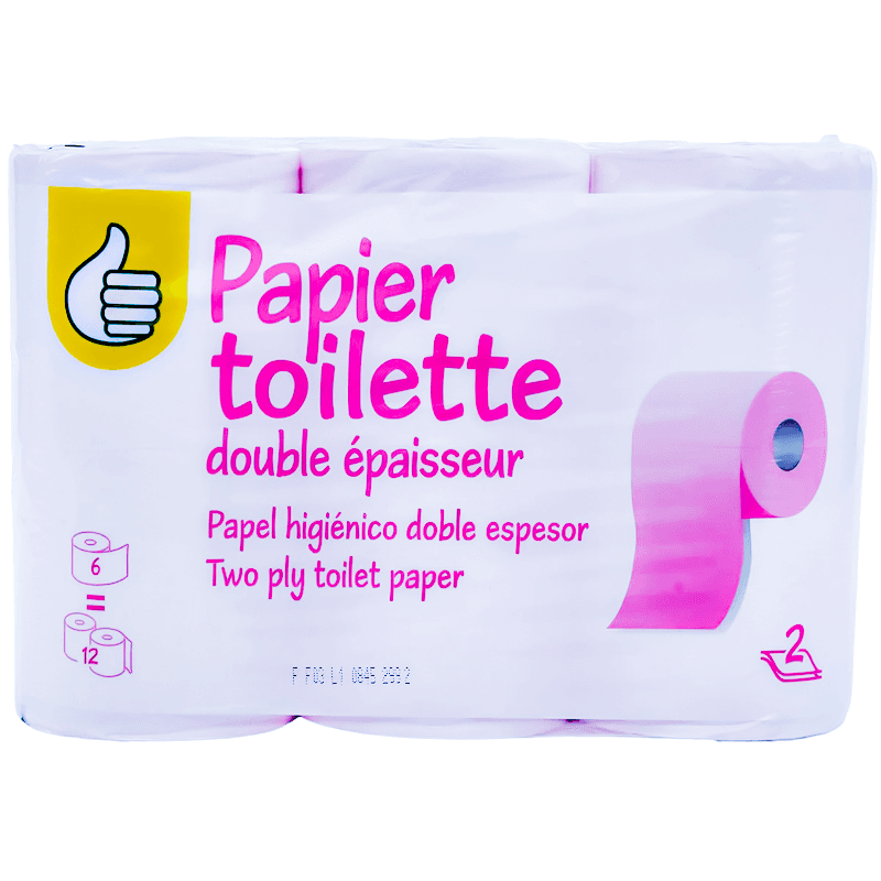 AUCHAN ESSENTIEL Papier toilette rose compact 2 épaisseurs 12X6 Maxi