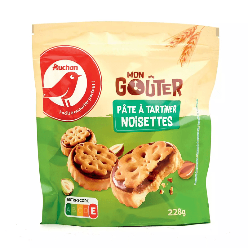 AUCHAN Mon goûter Biscuits fourrés à la pâte à tartiner noisettes 228g