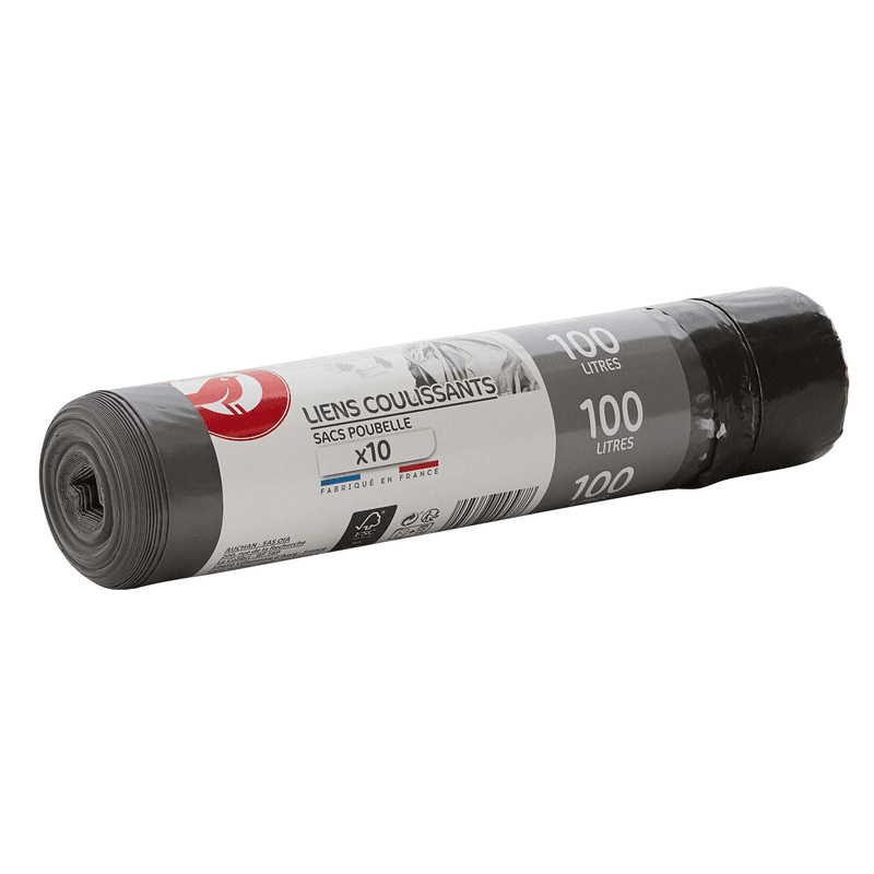 AUCHAN Sacs poubelle liens coulissants 100l 10 sacs