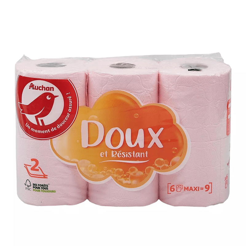 AUCHAN Papier toilette rose maxi doux & résistant 2 épaisseurs = 9 standards 6 r