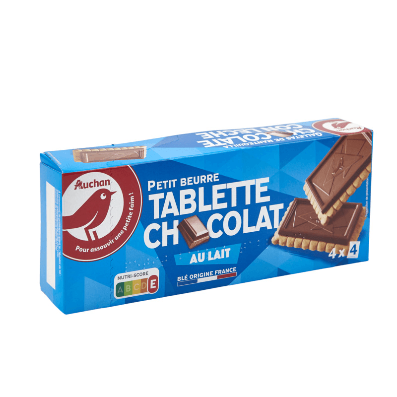 AUCHAN Petits beurre avec tablette de chocolat au lait 4x4 150G