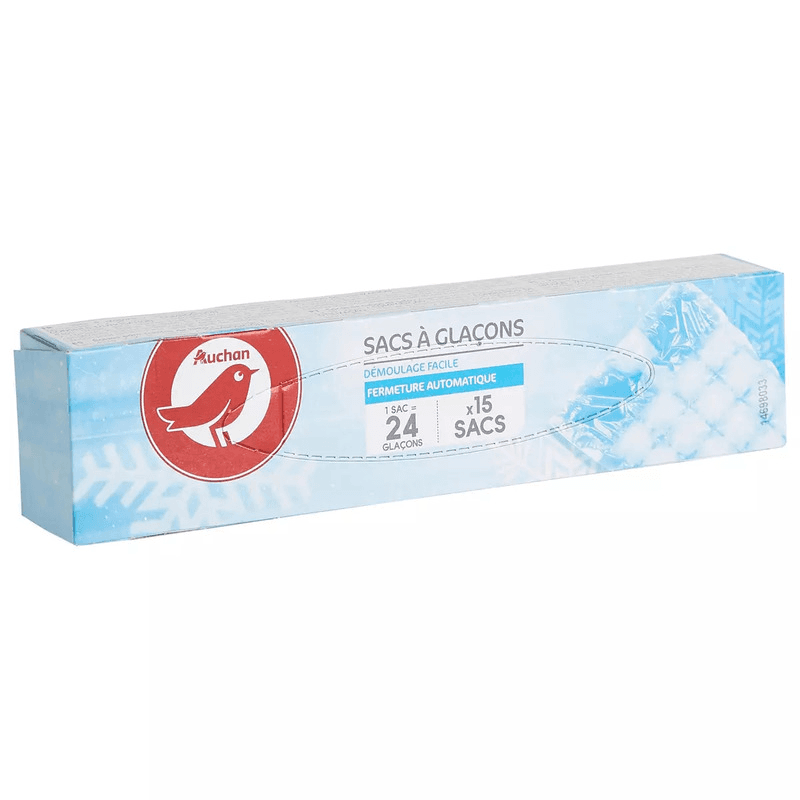AUCHAN Sacs à glaçons démoulage facile fermeture automatique 1 sac=24 glaçons 15