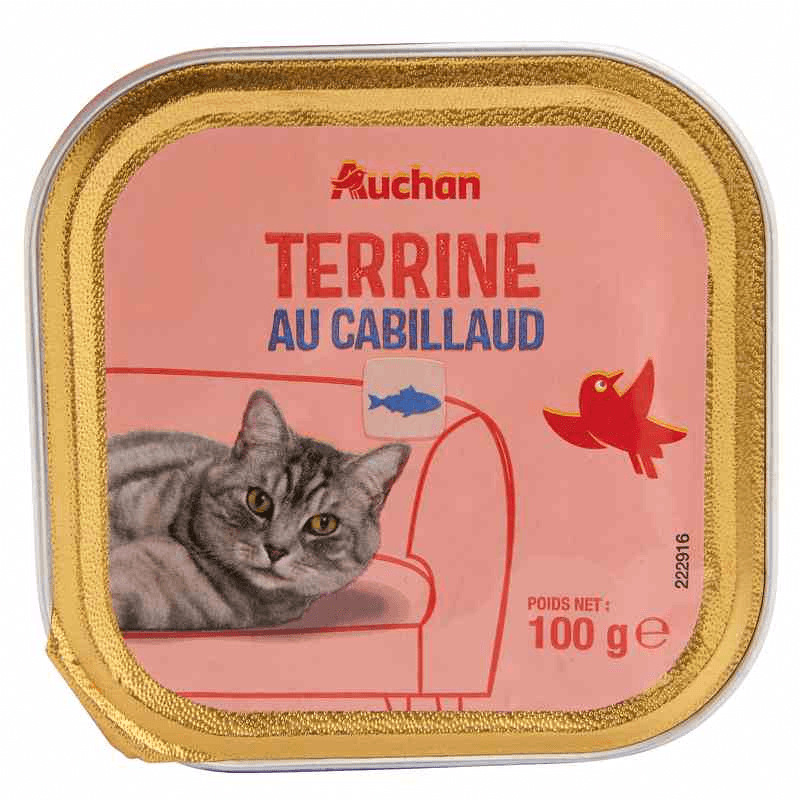 AUCHAN CHAT TERRINE AU CABILLAUD 100G