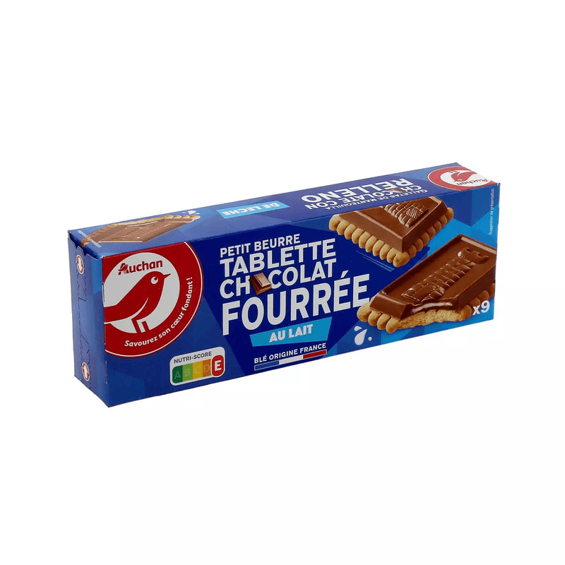 AUCHAN Petits beurre avec tablette fourrée au lait 9 biscuits 140g