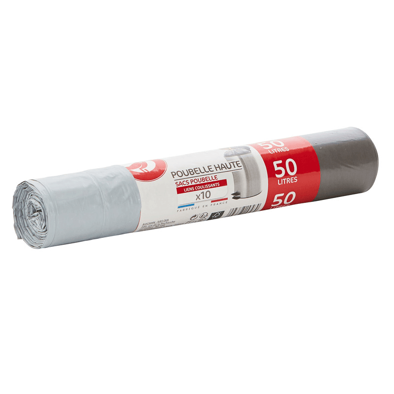 Auchan sac poubelle liens pour poubelle haute 50 litres x10