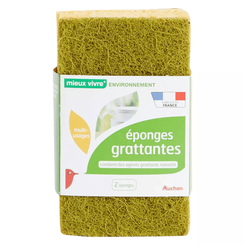 AUCHAN MIEUX VIVRE Eponges grattantes multi-usages 2 pièces