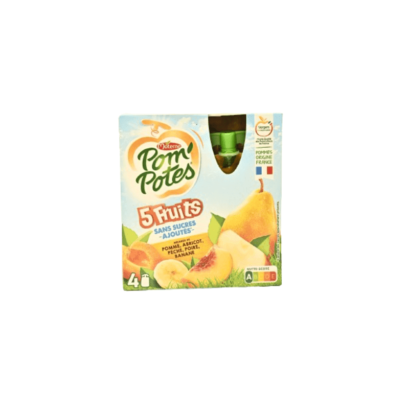 POM'POTES Gourdes 5 fruits pomme abricot pêche poire banane sans sucres ajoutés