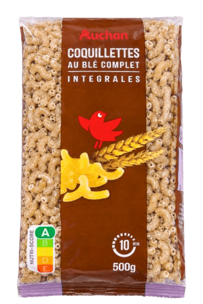 AUCHAN COQUILLETTES BLE COMPLE T INTEGRALES 500G