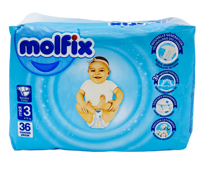 Molfix couches bébé 4-9 kg taille 3 midi x36
