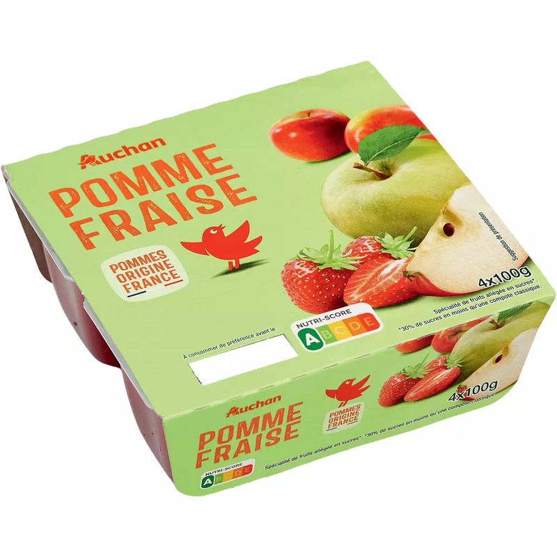 AUCHAN Compote Pomme/Fraise 4X100G