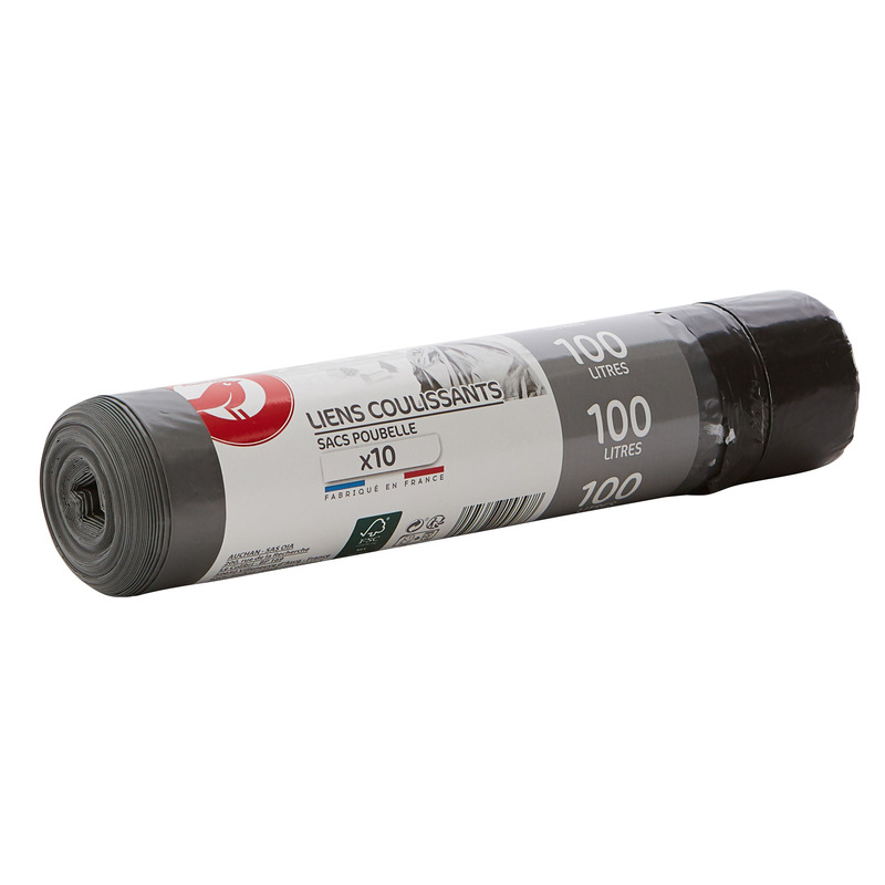 AUCHAN Sacs poubelle liens coulissants 100l 10 sacs